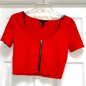 F21 Large Red Crop Top with Zipper